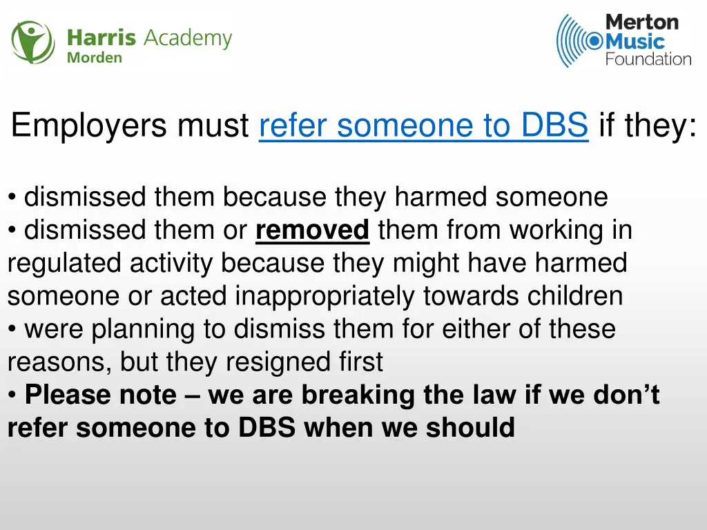 employers must refer someone to dbs if they