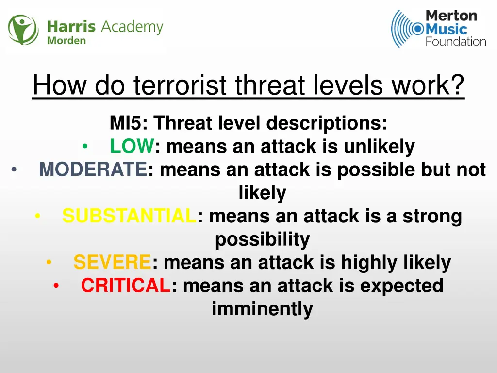 how do terrorist threat levels work