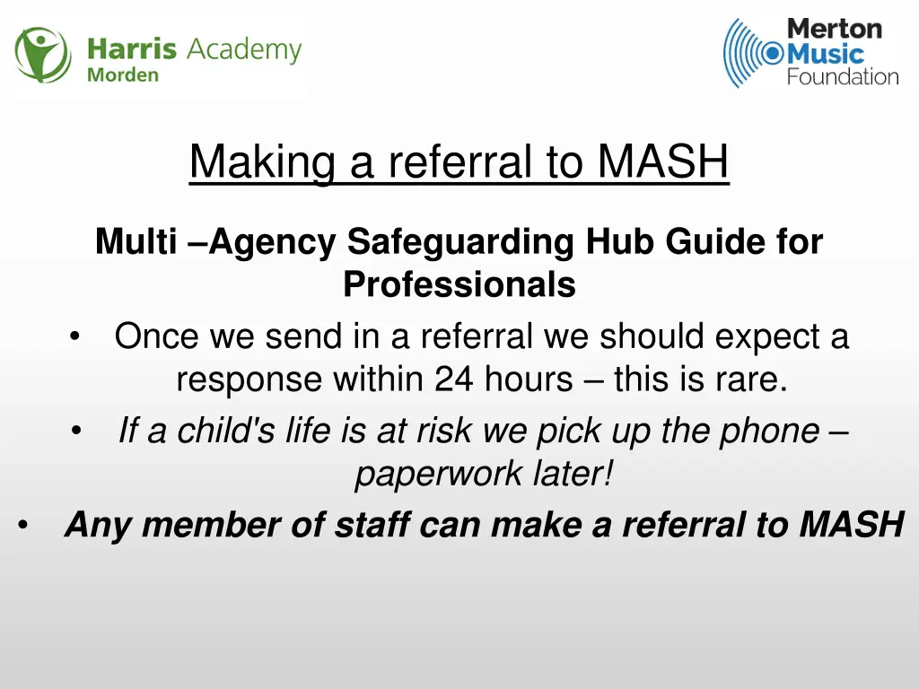 making a referral to mash