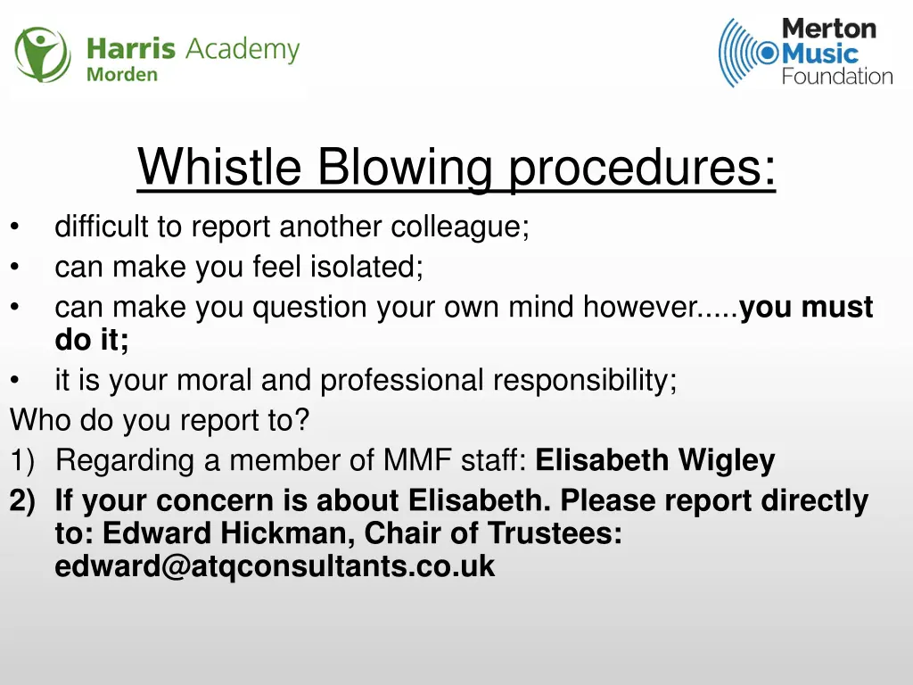 whistle blowing procedures difficult to report