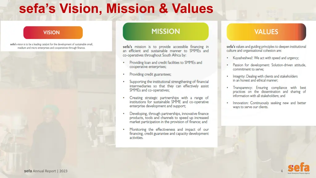 sefa s vision mission values