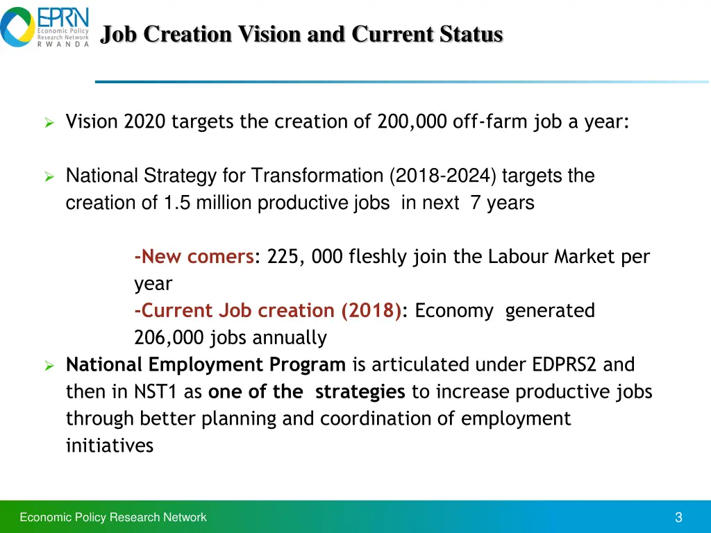 job creation vision and current status