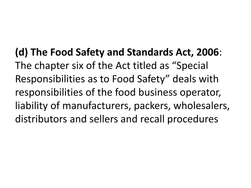 d the food safety and standards act 2006