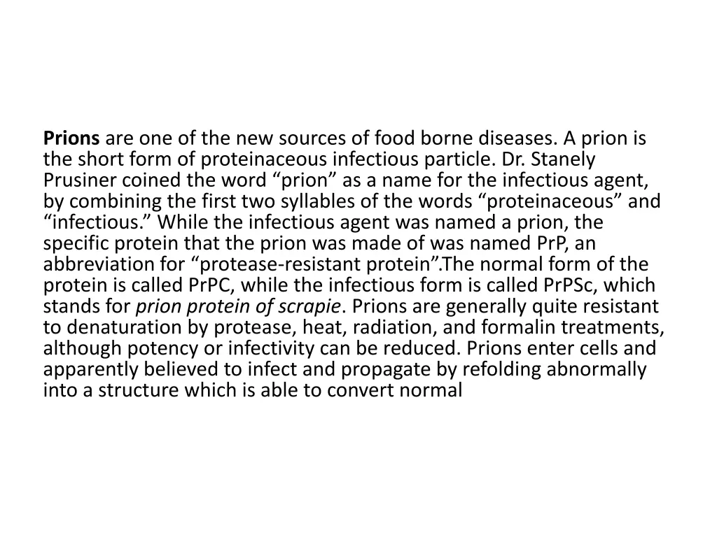 prions are one of the new sources of food borne