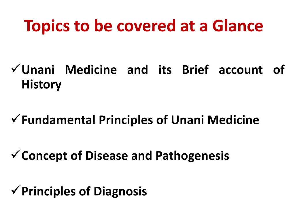 topics to be covered at a glance