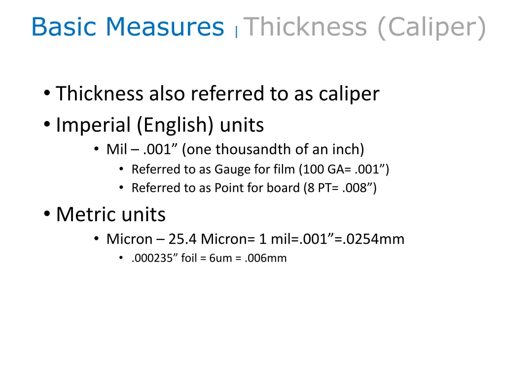 basic measures thickness caliper