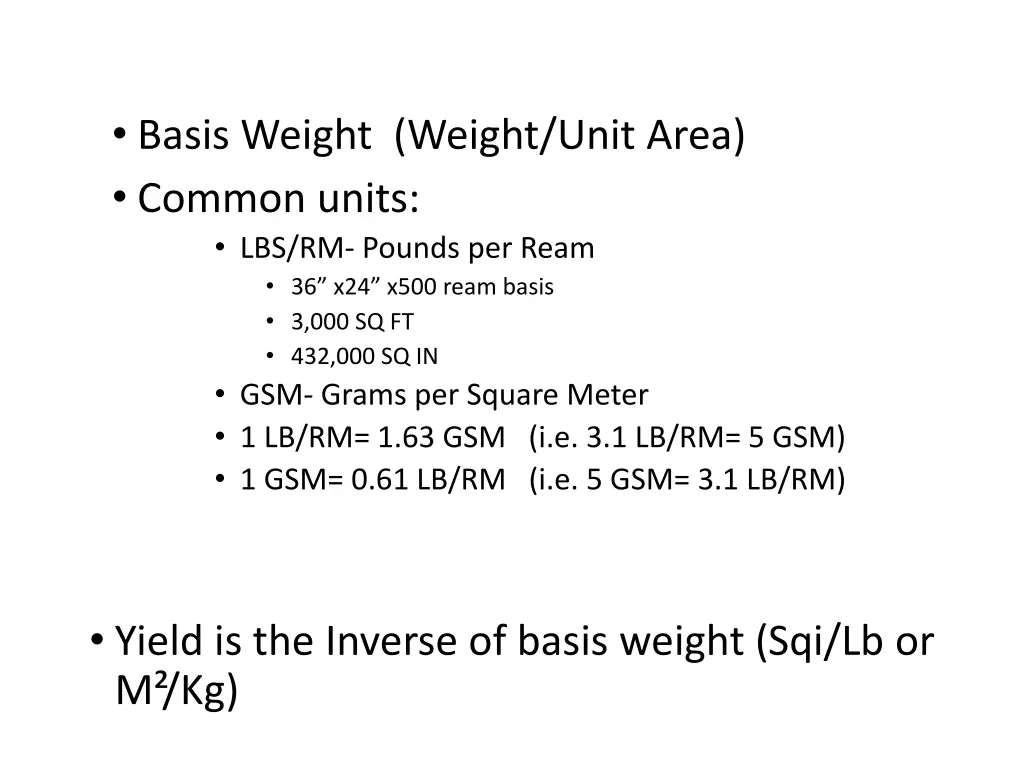 basis weight weight unit area common units