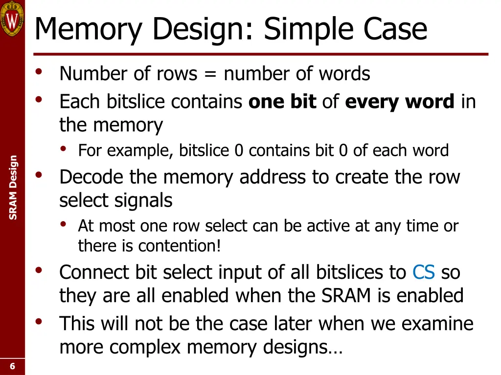 memory design simple case number of rows number