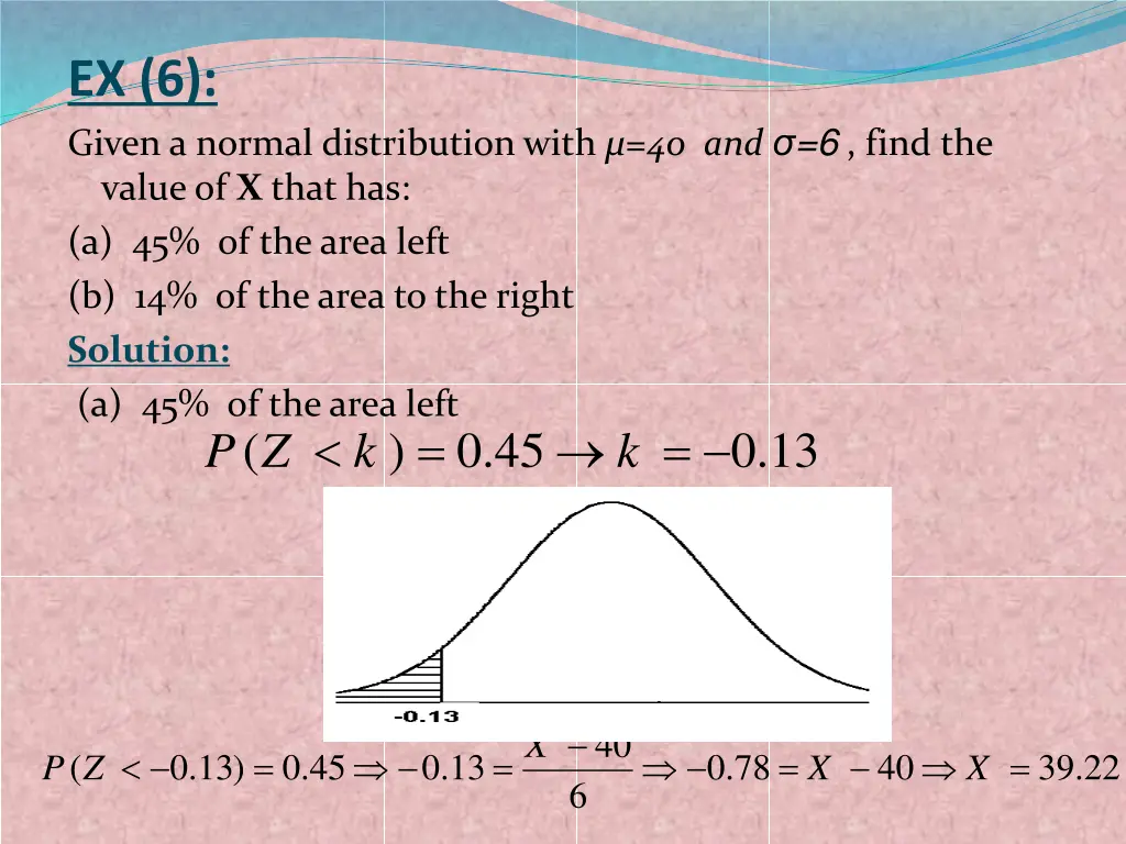 ex 6 given a normal distribution with