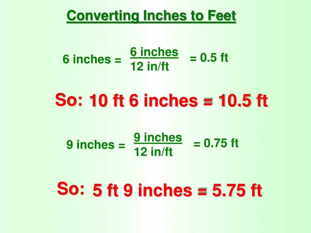 converting inches to feet