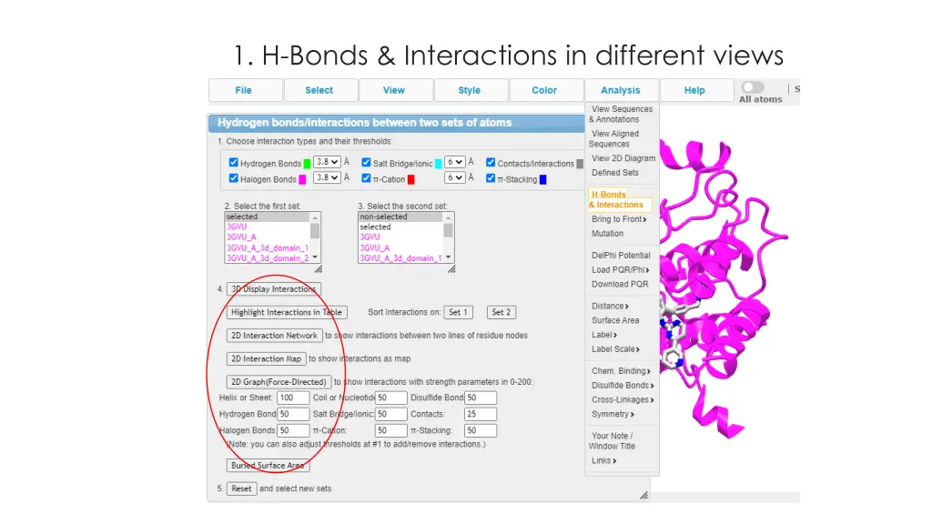 1 h bonds interactions in different views