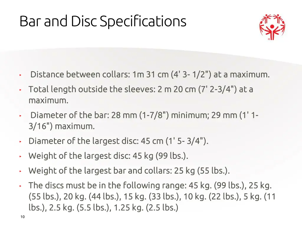 bar and disc specifications