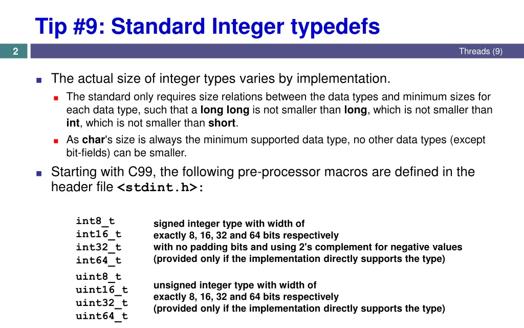 tip 9 standard integer typedefs