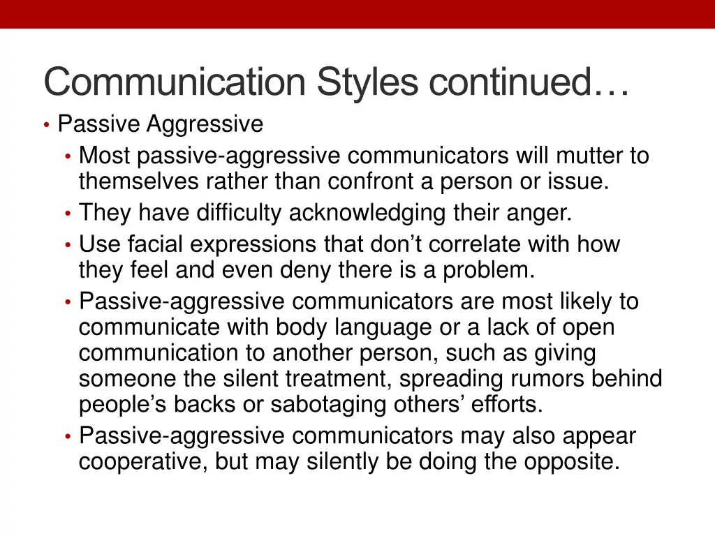 communication styles continued passive aggressive