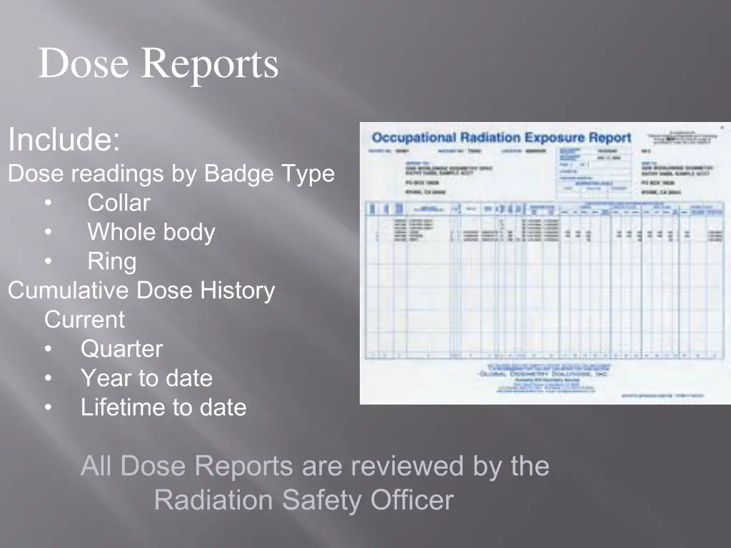 dose reports