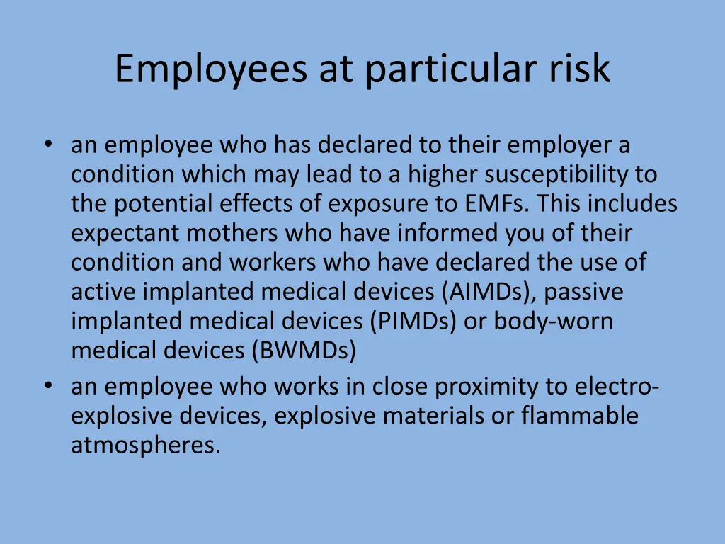 employees at particular risk