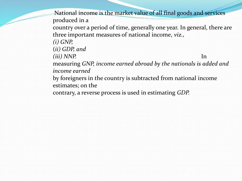 national income is the market value of all final