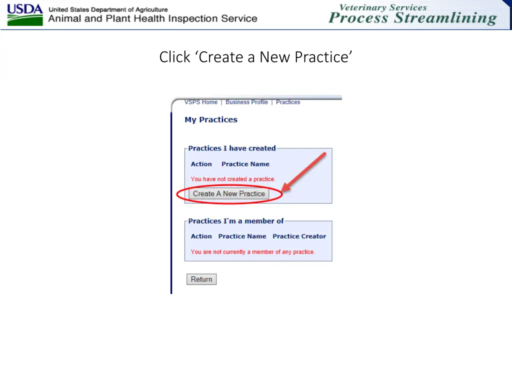 click create a new practice