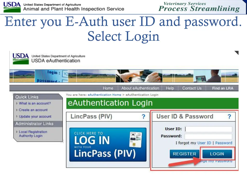 enter you e auth user id and password select login