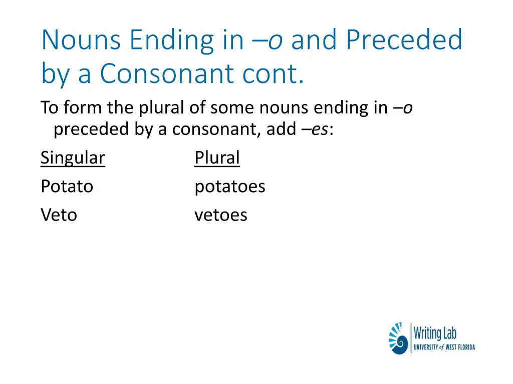 nouns ending in o and preceded by a consonant 1