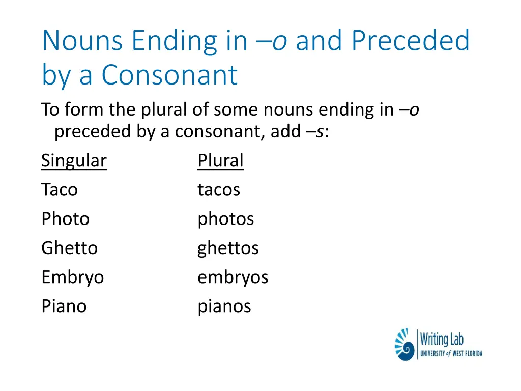 nouns ending in o and preceded by a consonant