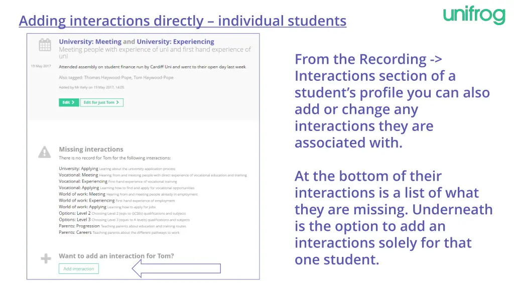 adding interactions directly individual students