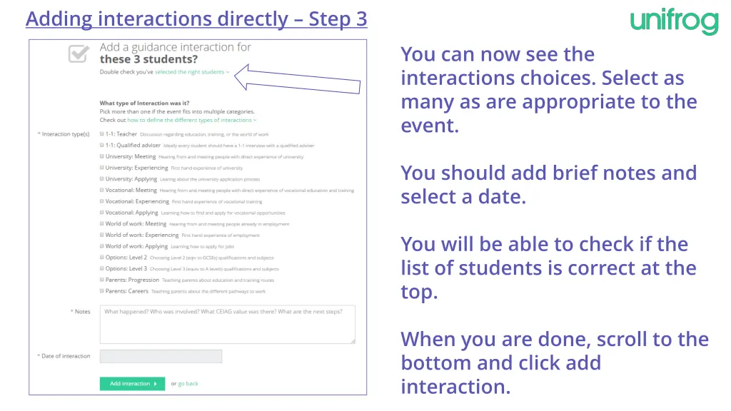 adding interactions directly step 3