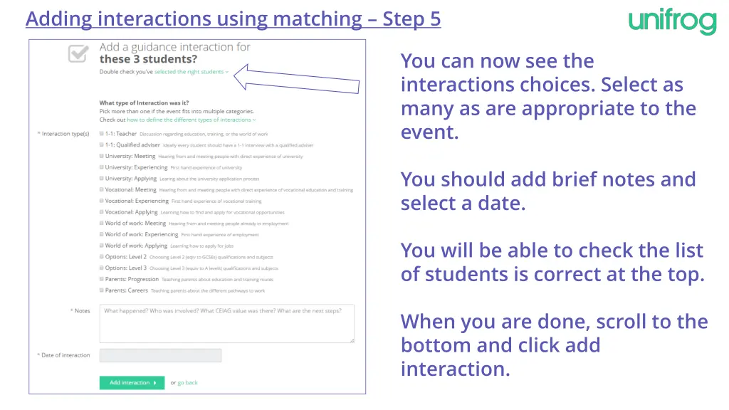 adding interactions using matching step 5