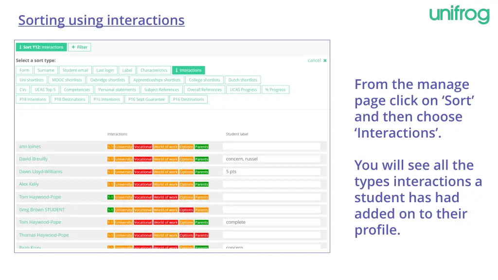 sorting using interactions