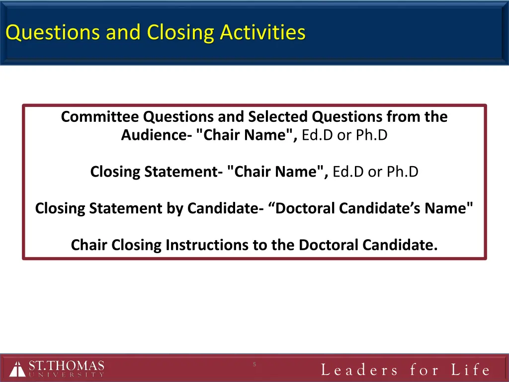 questions and closing activities