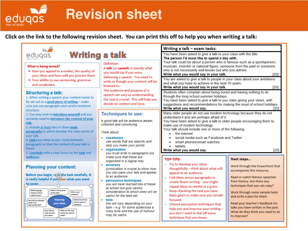 revision sheet