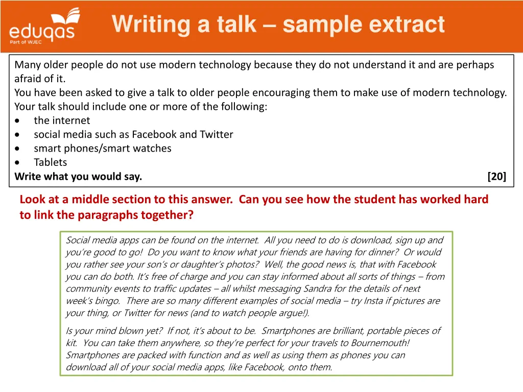 writing a talk sample extract