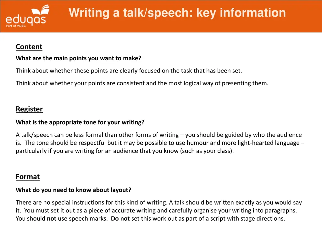 writing a talk speech key information 1