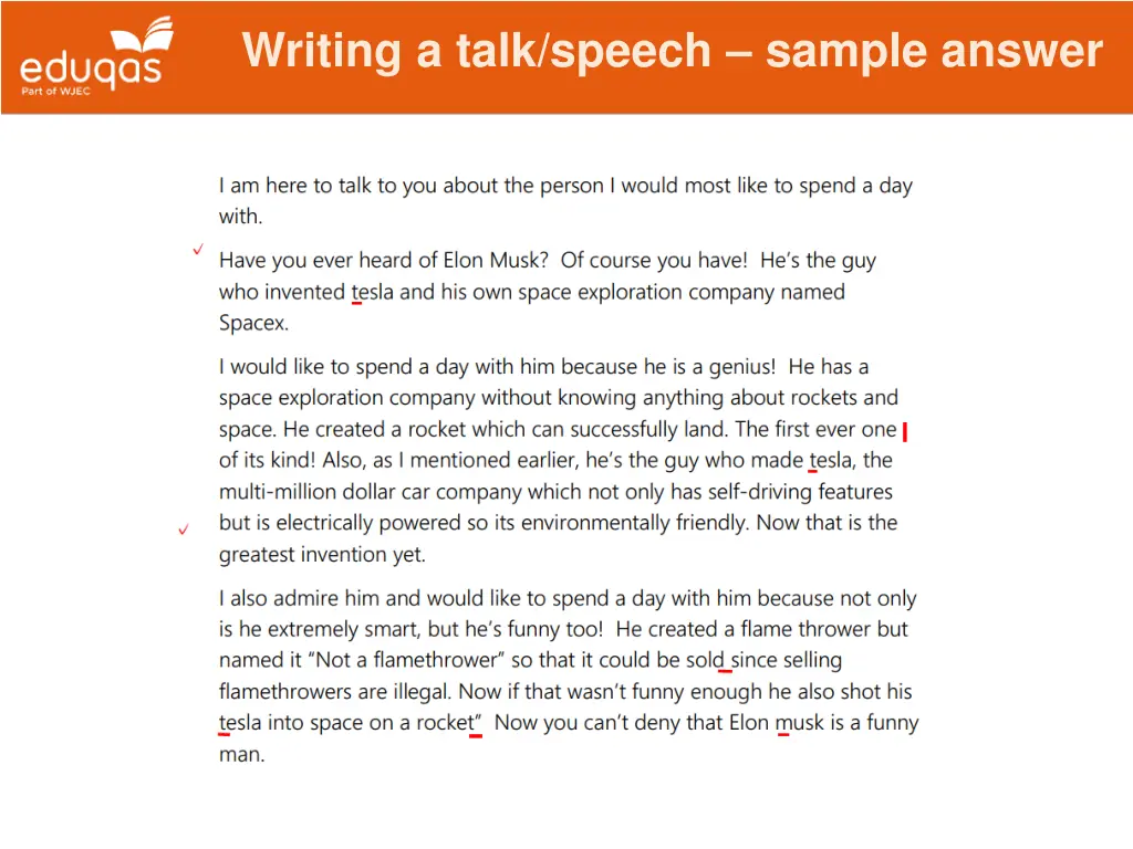 writing a talk speech sample answer 1