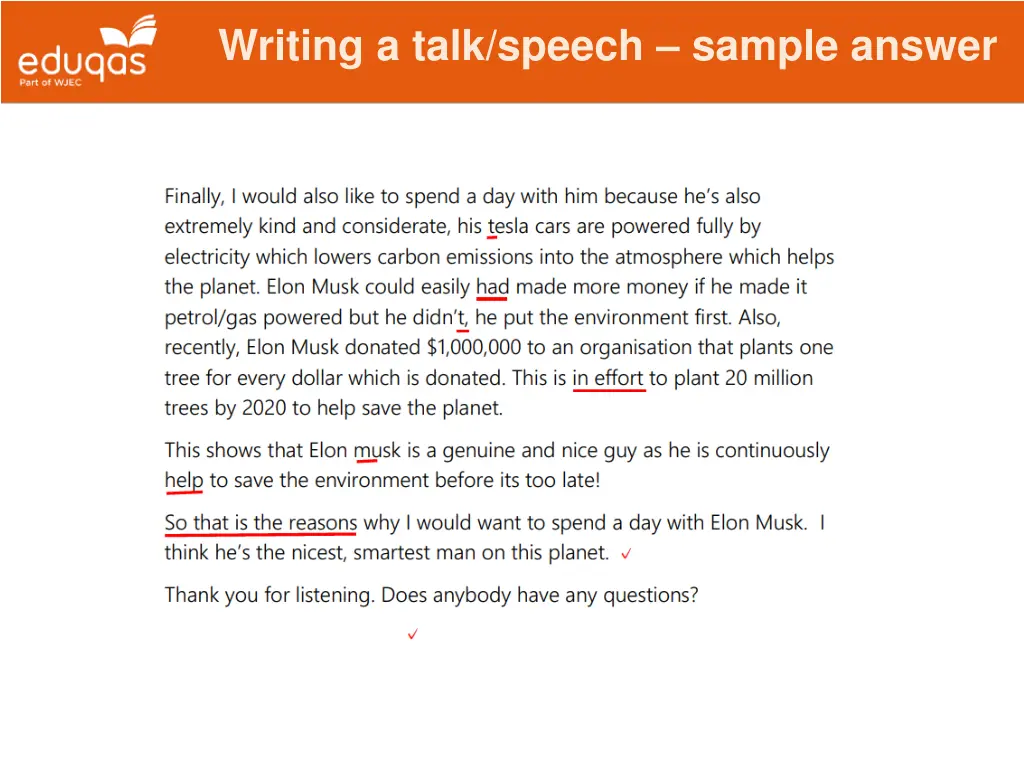 writing a talk speech sample answer 2