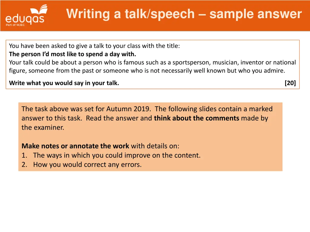 writing a talk speech sample answer