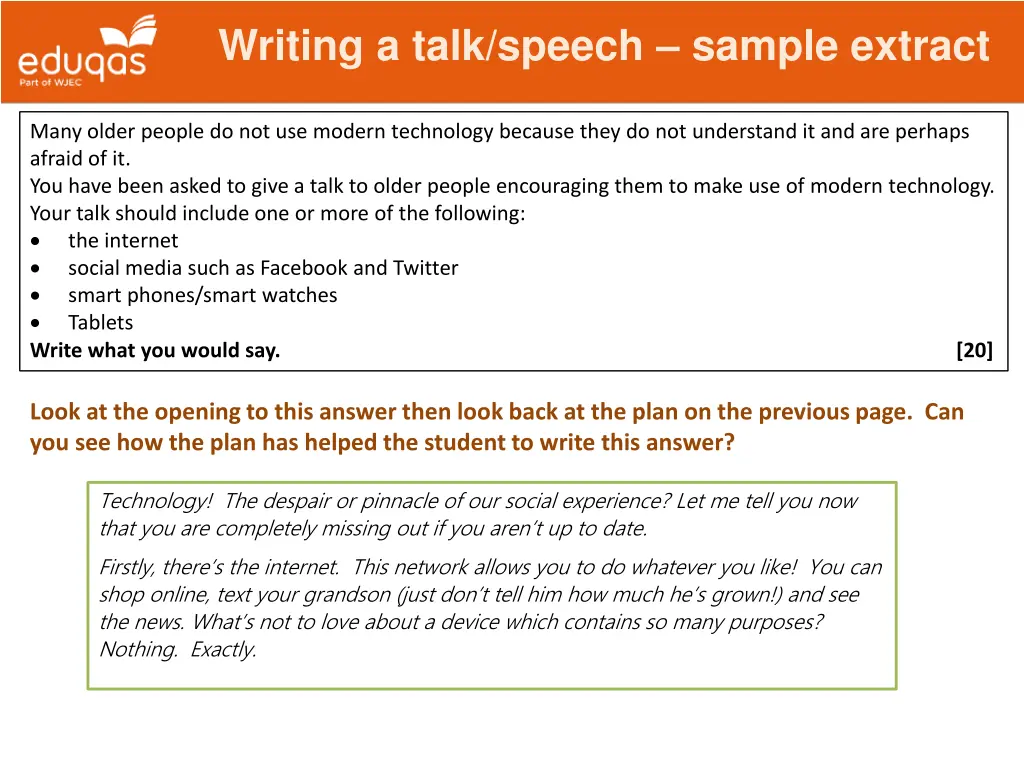 writing a talk speech sample extract