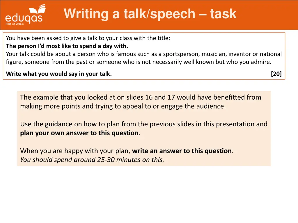 writing a talk speech task