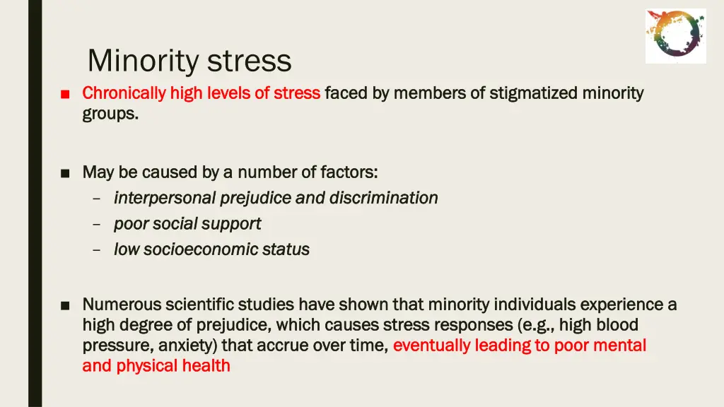 minority stress chronically high levels of stress