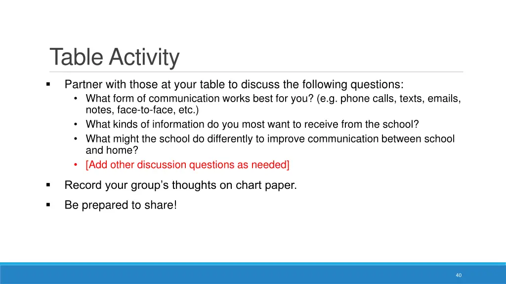 table activity