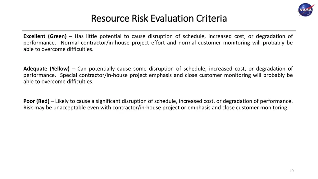 resource risk evaluation criteria resource risk