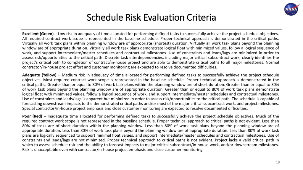 schedule risk evaluation criteria schedule risk