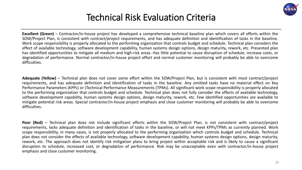 technical risk evaluation criteria technical risk