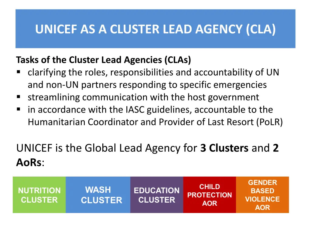 unicef as a cluster lead agency cla