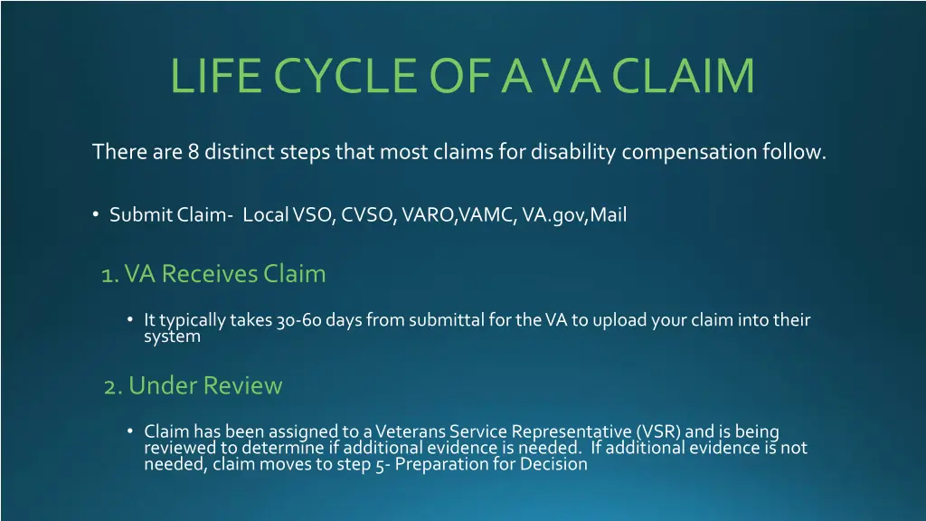 life cycle of a va claim 1