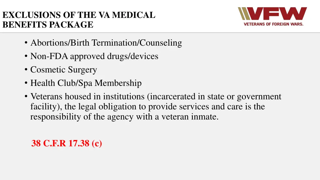 exclusions of the va medical benefits package