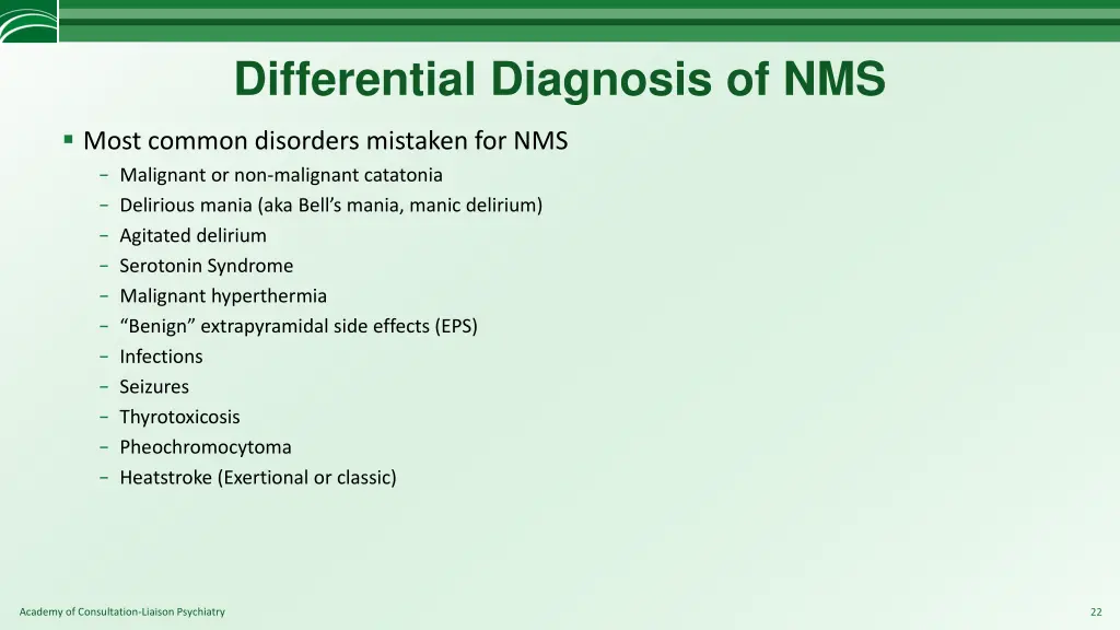 differential diagnosis of nms