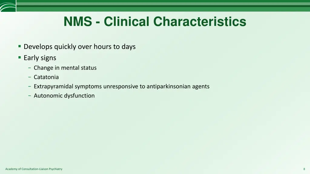 nms clinical characteristics