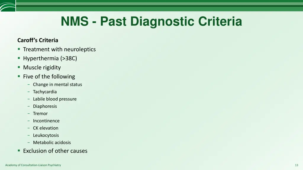 nms past diagnostic criteria