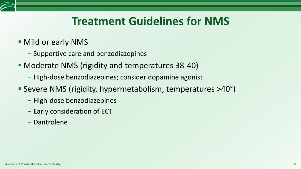 treatment guidelines for nms